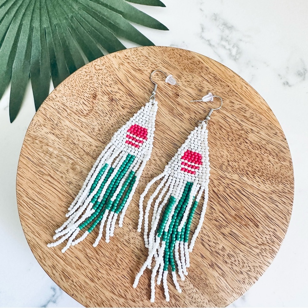 2/$30🌵 Southwestern Cactus Earrings Desert Sunset Tassel Beaded Fringe NEW